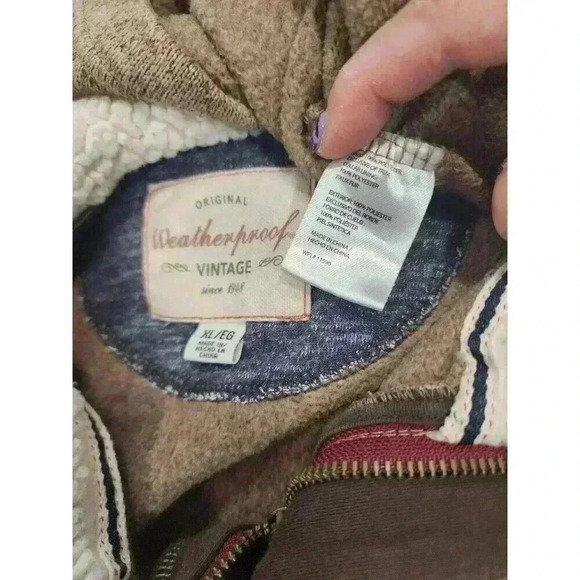 Weatherproof Vintage Quarter Zip Sweater XL Sherpa Fleece Collar Brown - Picture 4 of 6